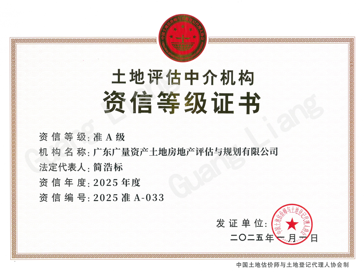 土地评估中介机构资信品级证书